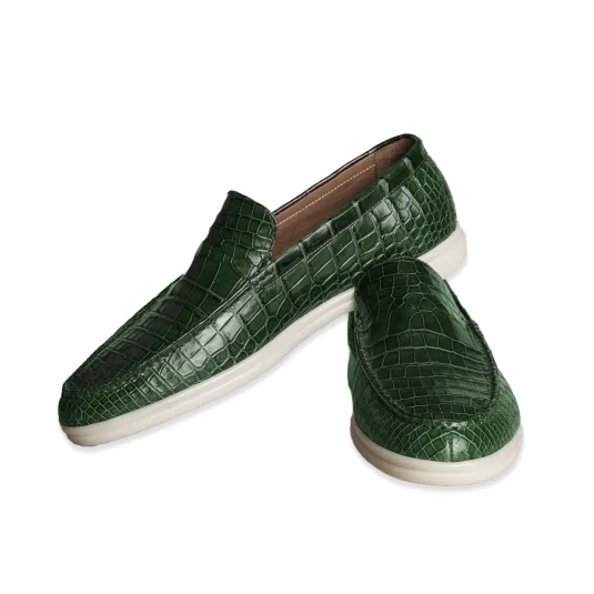 green crocodile loafer shoes