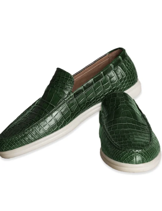 green crocodile loafer shoes