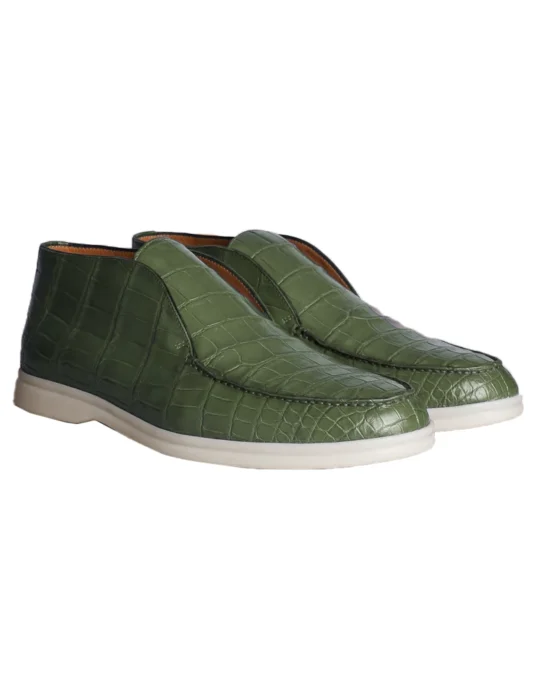 green crocodile shoes open walk design side