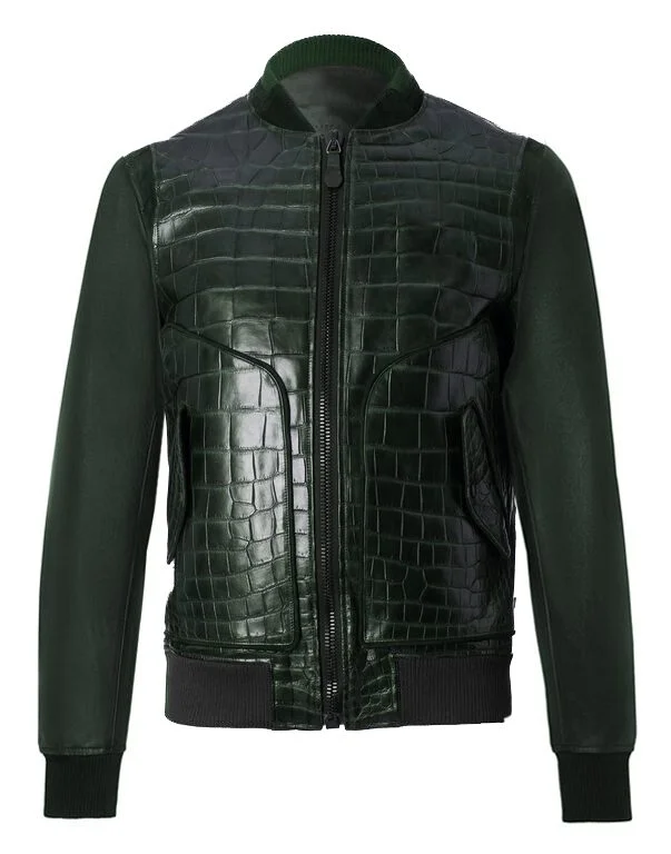 green leather jacket with crocodile