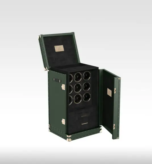 green leather watch winder trunk 9 slot