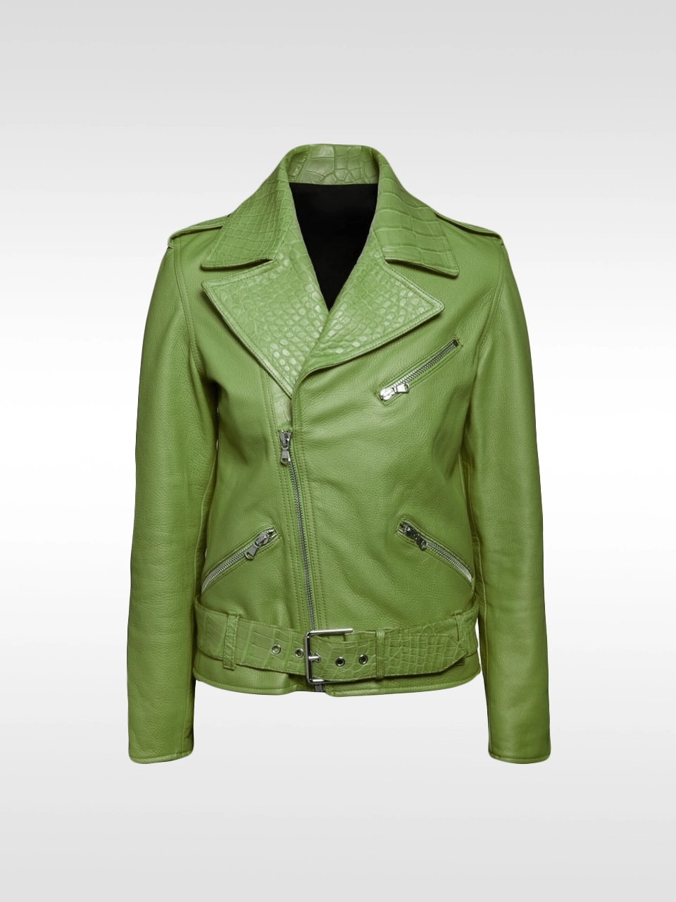 Green Leather Ladies Jacket Crocodile