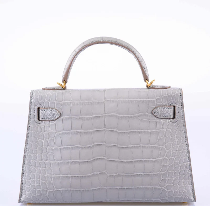 grey alligator kelly handbag 20cm back