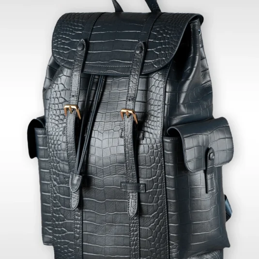 grey leather backpack crocodile