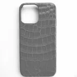 Custodia iPhone in pelle di coccodrillo grigio 14 Pro Max lucida