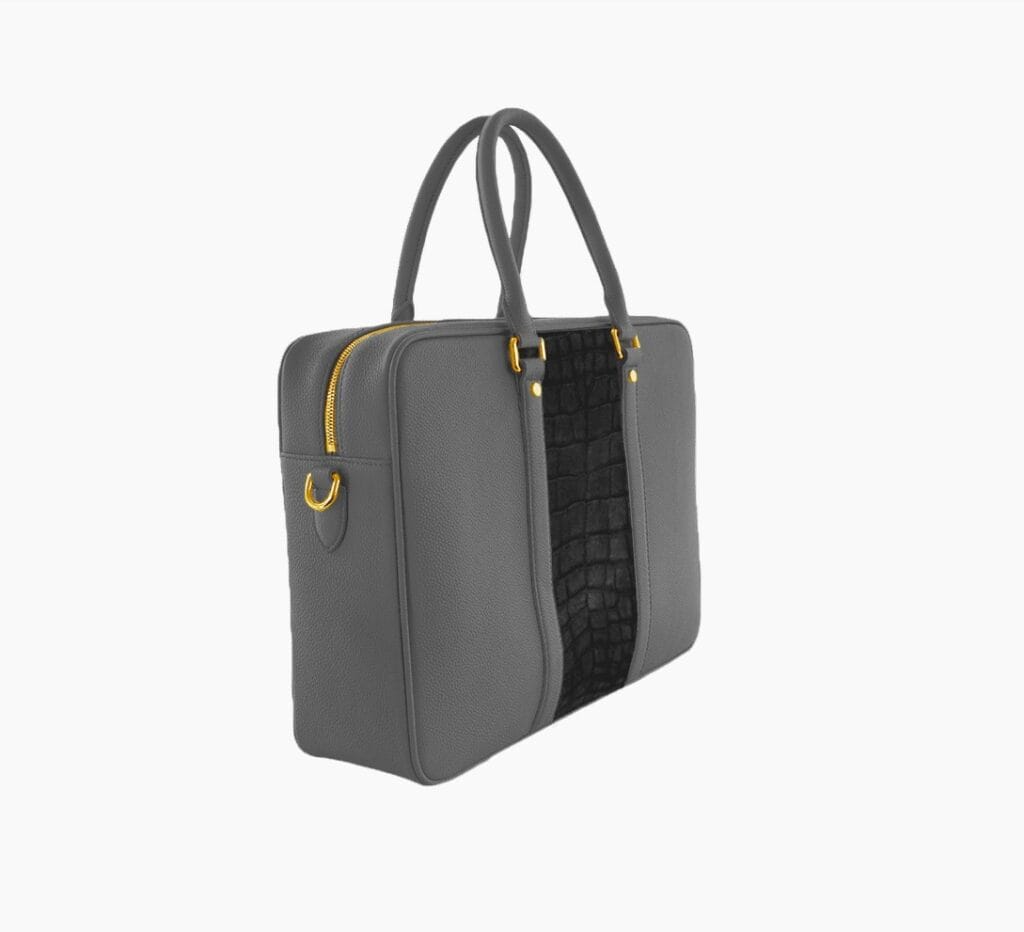 grey leather briefcase with crocodile