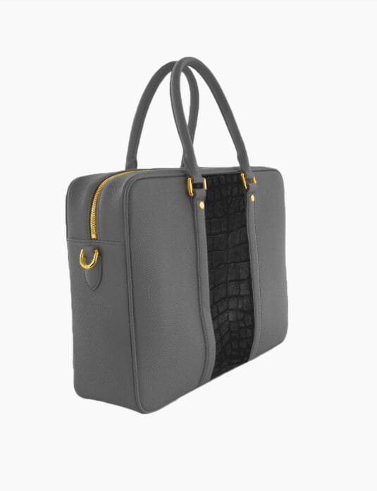 grey leather briefcase with crocodile