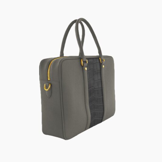 grey leather briefcase with crocodile grey