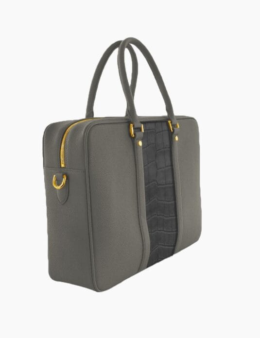 grey leather briefcase with crocodile grey