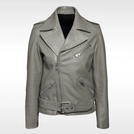 grey leather ladies jacket crocodile