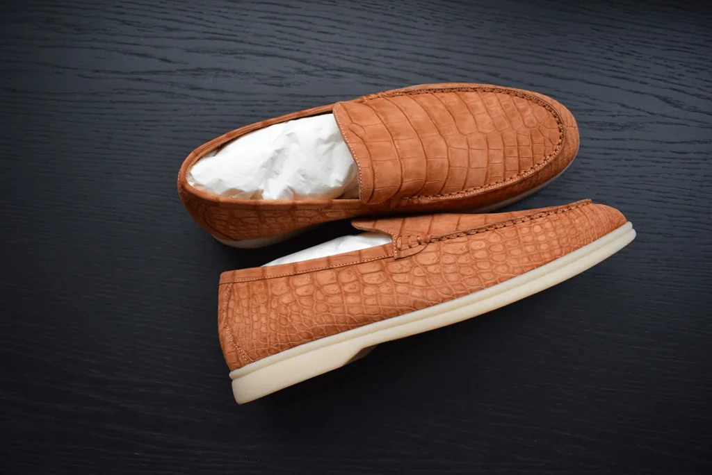 Hermes 橙色鳄鱼乐福鞋