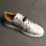 Himalayan crocodile leather sneakers with gradient white to charcoal exotic hide and white rubber sole