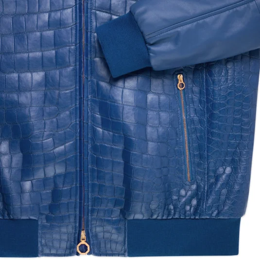 light blue crocodile jacket leather close