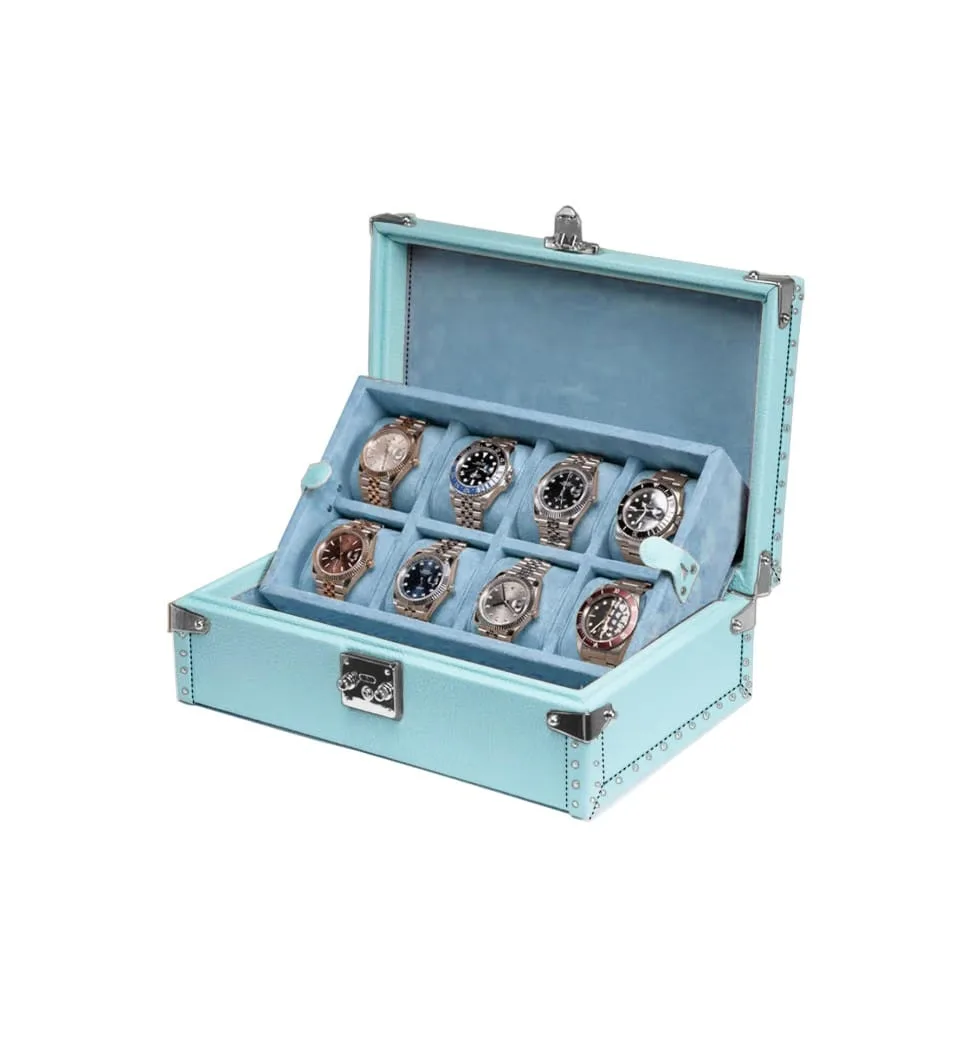 light blue leather watch box