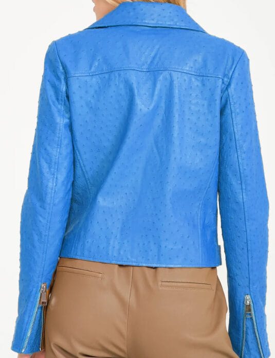 light blue ostrich leather ladies jacket back