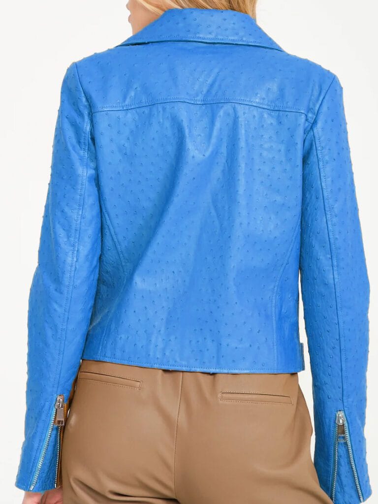 light blue ostrich leather ladies jacket back