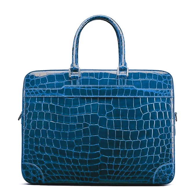 luxury briefcase blue light crocodile