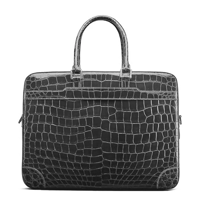 luxury briefcase crocodile grey