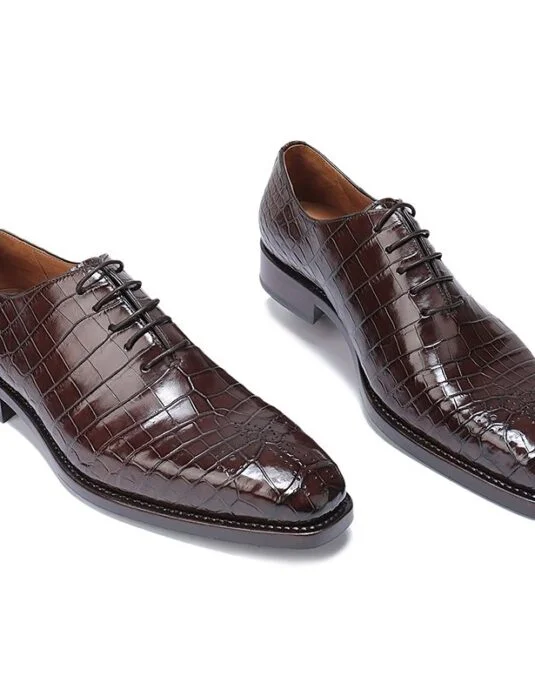 brown crocodile derby shoes
