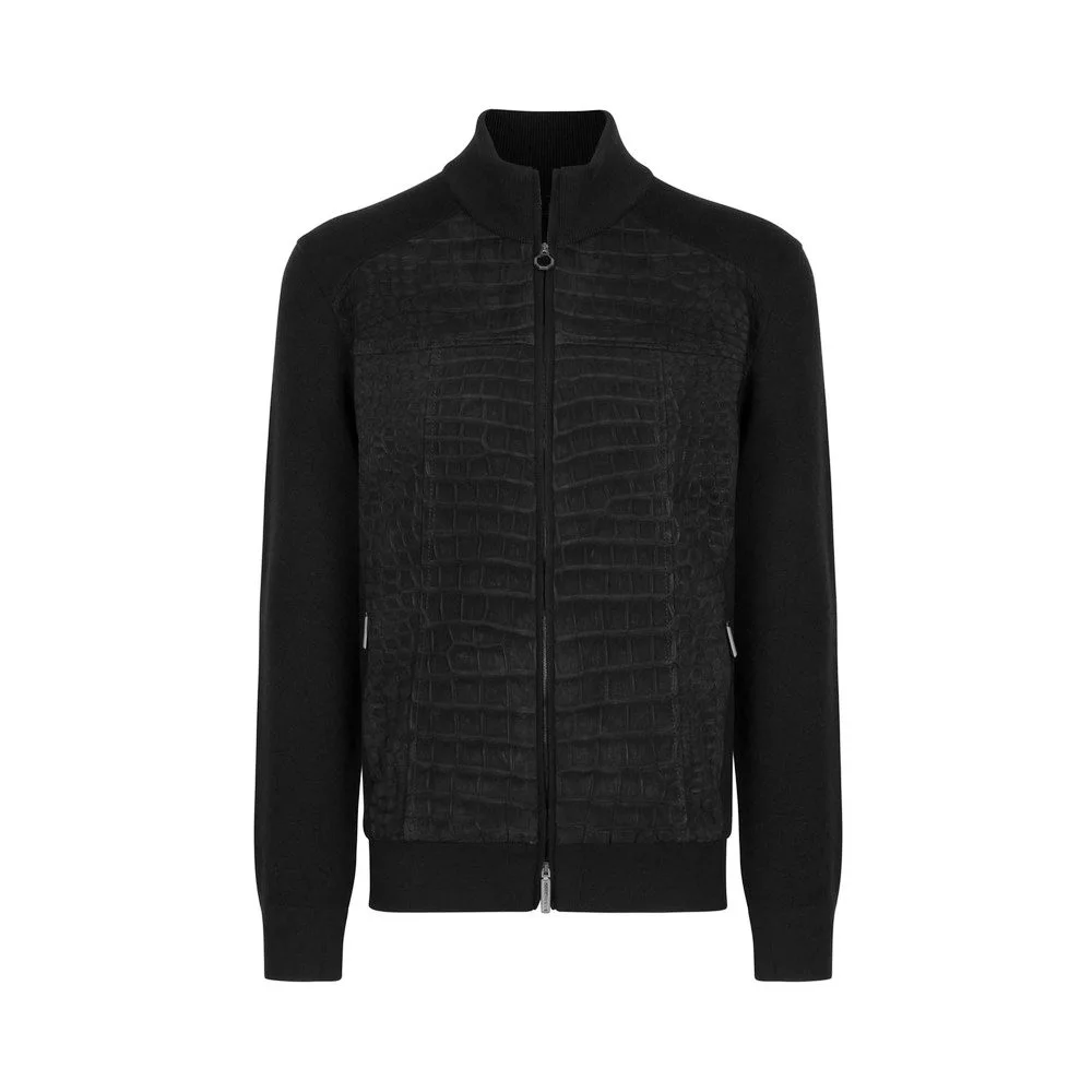giacca di coccodrillo di lusso nera nubuck