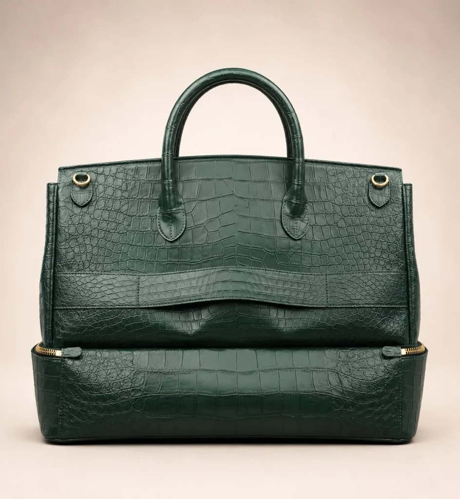 luxurycrocodileleathertravelbagracinggreengoldhardwareback luxury crocodile leather travel bag racing green gold hardware back