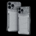 آيفون 14 برو فاخر مخصص - تمساح أبيض بلاتيني