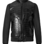 luxury leather jacket black crocodile 1