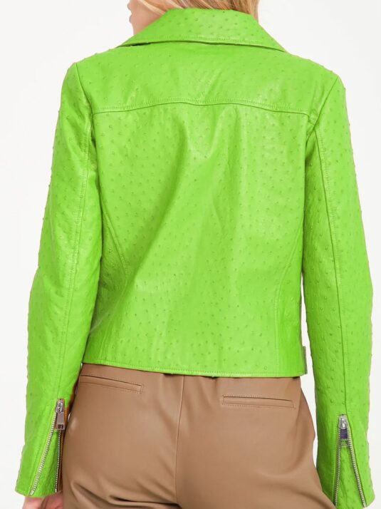 mint green ostrich leather ladies jacket back