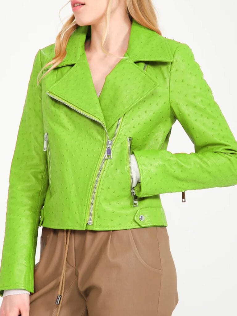 mint green ostrich leather ladies jacket front