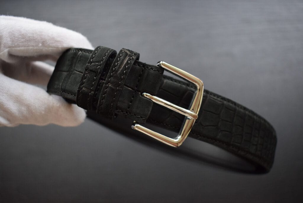 nubuck black crocodile belt