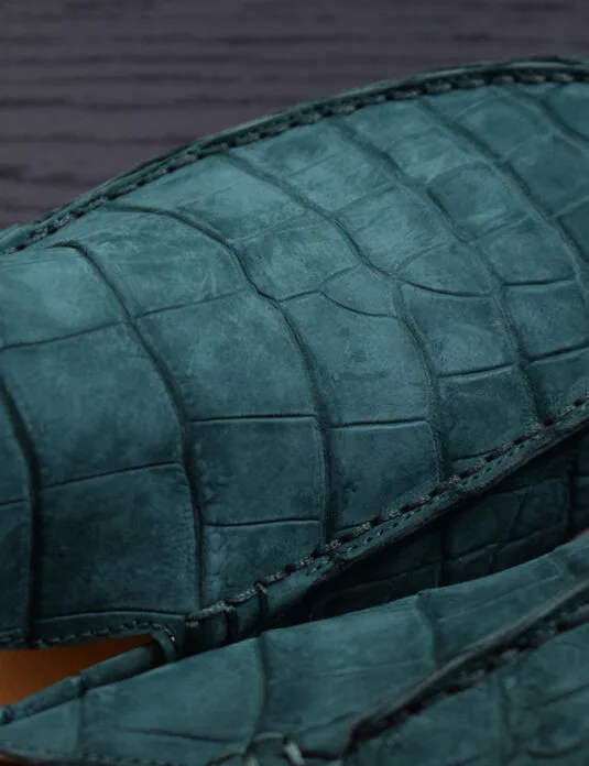 Green Nubuck Crocodile Loafers