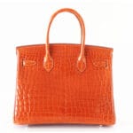 橙色鳄鱼皮手袋背面