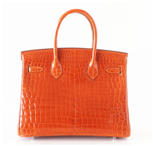 orange crocodile handbag back