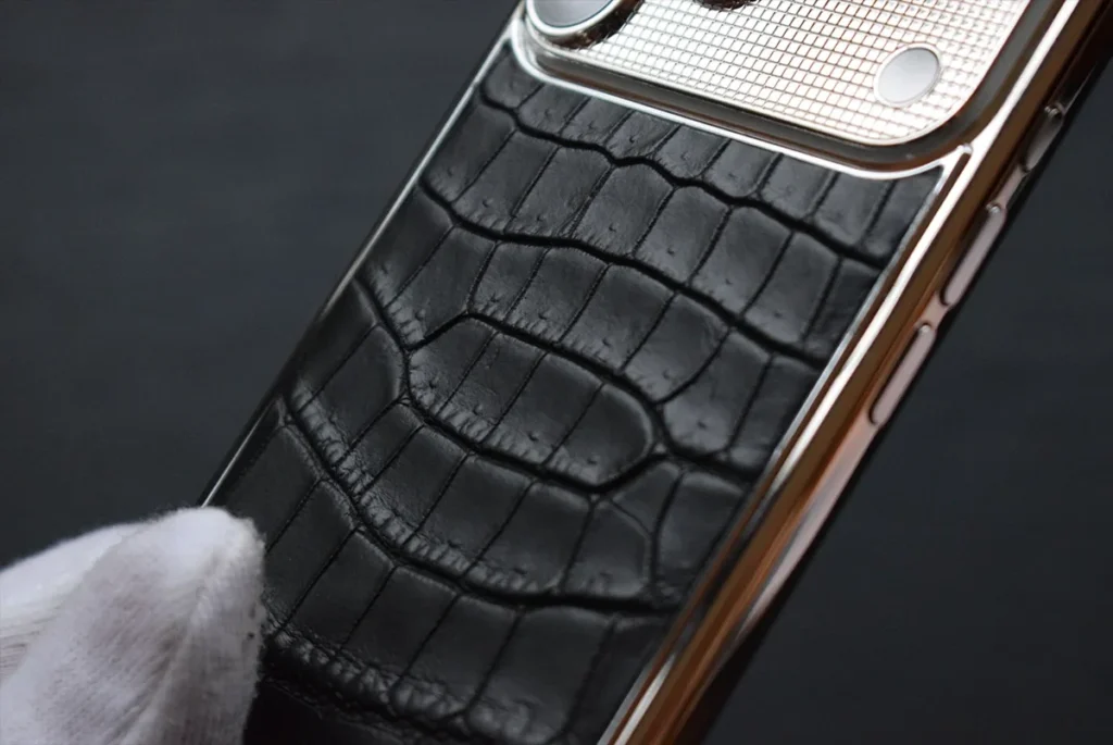 platinum iphone 17 pro max crocodile engraved close