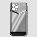 Funda de iPhone 14 Pro Max de metal plateado platino con Swarovski