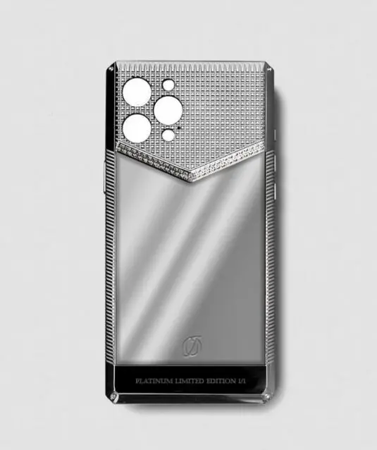 platinum silver metal iphone case 14 pro max with swarovki v