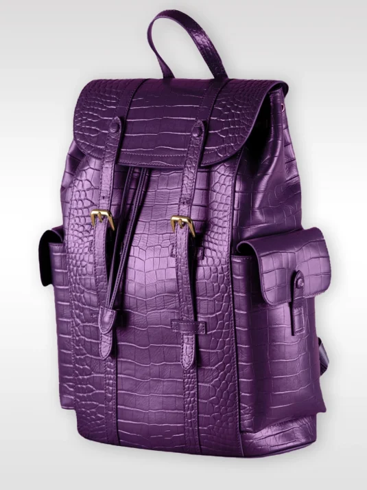 purple crocodile christopher backpack leather front