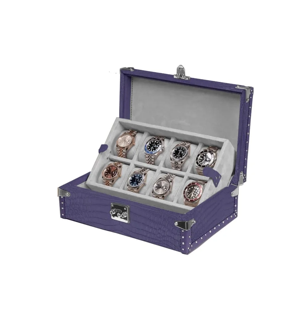 scatola per orologi in coccodrillo viola