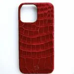 custodia iPhone 14 Pro Max in pelle di coccodrillo rossa lucida