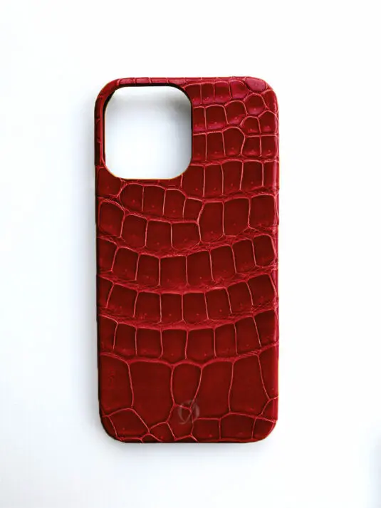 red crocodile leather iphone case 14 pro max glossy