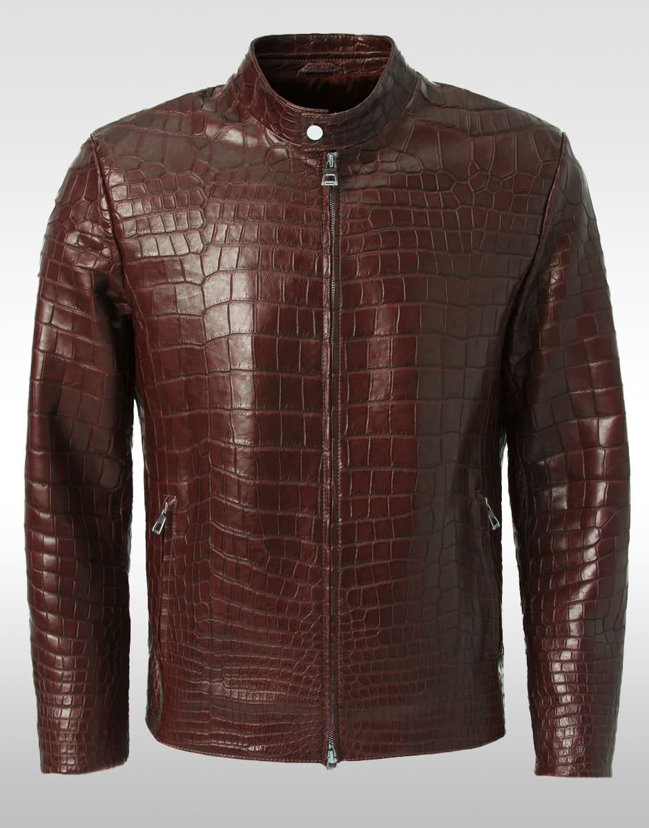 giacca di coccodrillo rosso da uomo chiusa