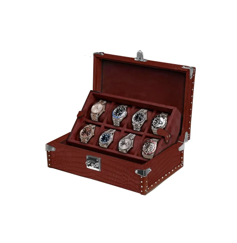 Scatola per orologio in coccodrillo rosso