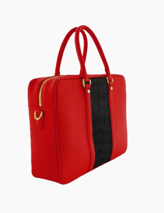 red leather briefcase with crocodile black