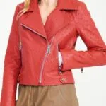 red ostrich leather ladies jacket front