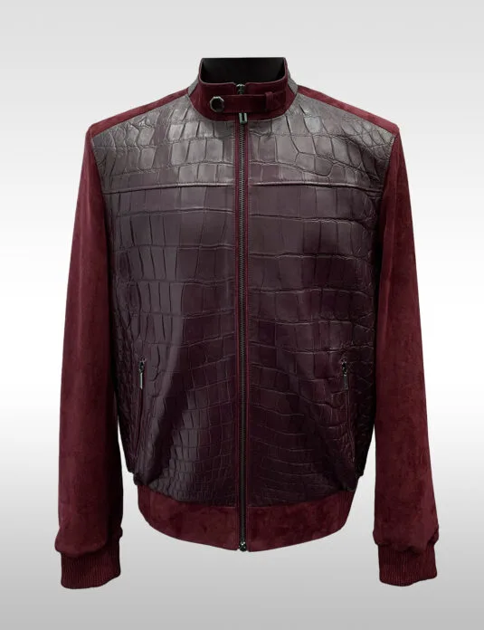 red suede crocodile jacket front