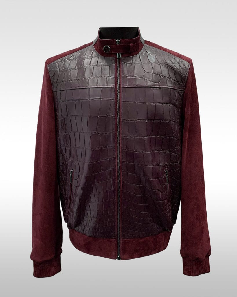 red suede crocodile jacket front