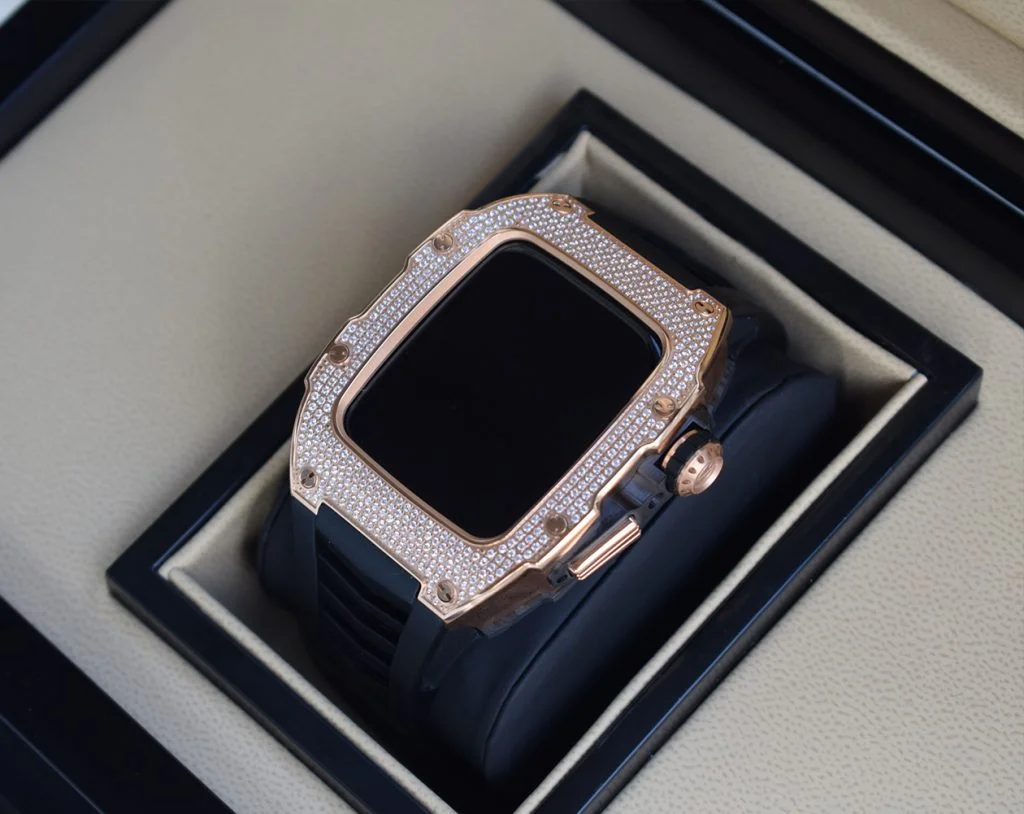 rose gold apple watch case with swarovski