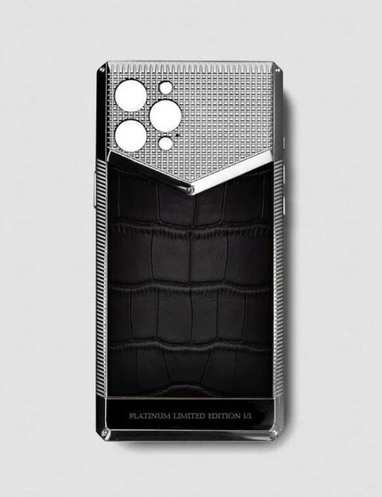 silver iphone case 14 pro max with black crocodile