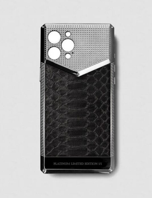 silver iphone case 14 pro max with black python