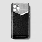 silver iphone case 14 pro max with black togo leather